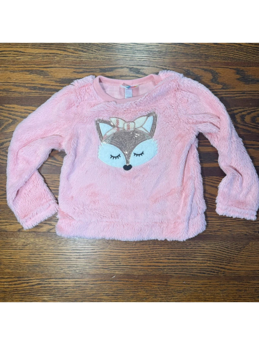 bmagical by btween Pink Fuzzy Fox Pullover Soft Sequin Sparkly Size 4T